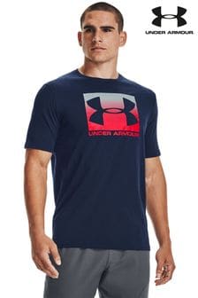Under Armour Navy Blue/Red Box Logo T-Shirt (D61793) | 124 QAR