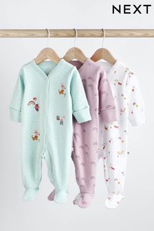 Mint Green Cotton Baby Sleepsuits 3 Pack (0-2yrs) (D61969) | €28 - €31