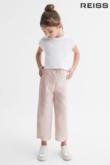 Reiss Soft Pink Cleo Senior Linen Drawstring Trousers (D62082) | 323 QAR