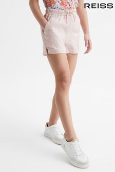 Reiss Soft Pink Cleo Junior Linen Drawstring Shorts (D62092) | ₪ 203