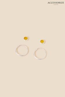 Accessorize Ensemble de deux boucles d’oreilles à quartz Argent de guérison Grège Jaune (D62873) | €10