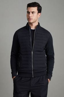 Reiss Navy Flintoff Hybrid Quilt and Knit Zip-Through Jacket (D62919) | 257 €