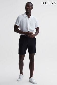 Reiss Black Searcy Linen Side Adjuster Shorts (D62924) | OMR74