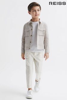 Reiss Ecru Miles Senior Cotton-Linen Long Sleeved Shirt (D62927) | OMR36