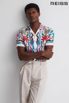 Reiss Delphi Linen Floral Cuban Collar Shirt (D63027) | kr2 340