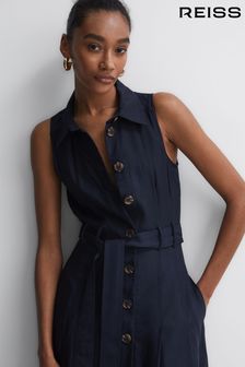 Reiss Navy Milena Button Front Midi Dress (D63033) | AED1,354