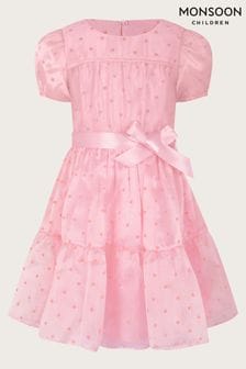 Monsoon Gepunktetes Kleid mit kurzen Ärmeln, Pink (D63561) | 24 € - 27 €
