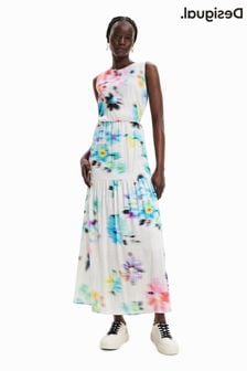 Desigual Cream Floral Print Maxi Tiered Dress (D63977) | €91