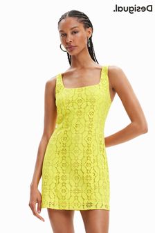 Desigual Lemon Yellow Lace Print Mini Dress (D63980) | €64