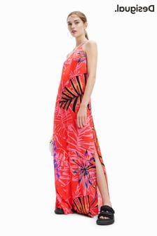 Desigual Red Tropical Print One Shoulder Maxi Dress (D63997) | €53