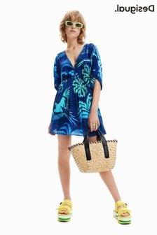 Синее пляжное платье миди с тропическим принтом Desigual (D64003) | €52