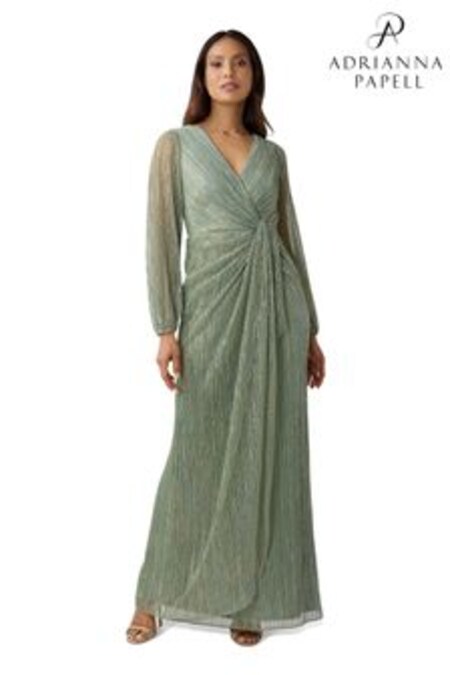 Adrianna Papell Green Metallic Mesh Draped Gown (D64016) | €306
