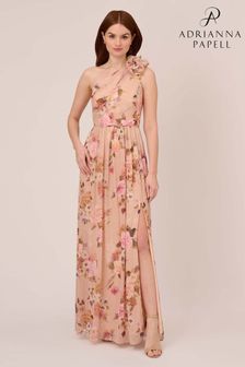 Adrianna Papell Pink One Shoulder Chiffon Gown (D64020) | BGN 722