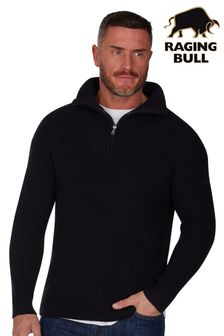Raging Bull Black Long Sleeve Rib Texture Quarter Zip Knit (D64089) | €50 - €56