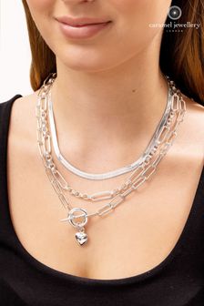 Debela večslojna ogrlica v srebrnem odtenku s T-paščkom Caramel Jewellery London (D64228) | €27