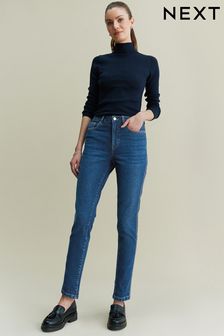Dark Blue Comfort Stretch Mom Jeans (D64508) | SGD 48 - SGD 50