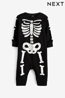 Black Skeleton Glow in The Dark Halloween Footless Sleepsuit (0mths-3yrs) (D64600) | $12 - $13