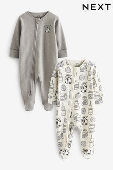 Grey 2 Way Zip Baby Cotton Sleepsuits 2 Pack (0mths-3yrs) (D64601) | €25 - €28