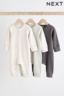 Нейтральный - Набор из 3 пижам на молнии для малышей без носки с 2-м принтом (0 мес. - 3 лет) (D64603) | €20 - €23