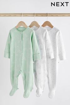 Mint Green Essential Cotton Baby Sleepsuits 3 Pack (0-2yrs) (D64605) | ₪ 58 - ₪ 66