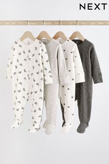 Monochrome 4 Pack Baby Printed Long Sleeve Sleepsuits (0-2yrs) (D64610) | OMR9 - OMR10
