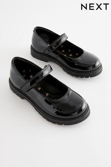 Black Patent Wide Fit (G) School Leather Chunky Mary Jane Shoes (D64663) | €46 - €56