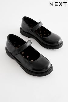 Matt Black Standard Fit (F) School Leather Chunky Mary Jane Shoes (D64664) | HK$270 - HK$349