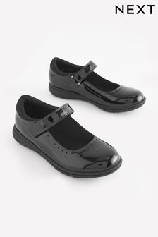 Black Patent Standard Fit (F) School Leather Brogue Detail Mary Jane Shoes (D64666) | HK$244 - HK$323