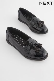 Black Patent Standard Fit (F) School Leather Tassel Loafers (D64993) | €46 - €56