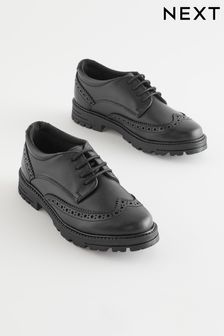 Black Standard Fit (F) School Leather Chunky Lace-Up Brogues (D65036) | KRW76,900 - KRW91,800