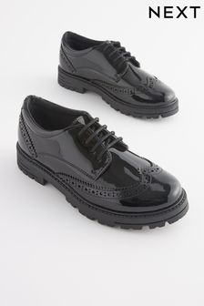 黑色漆皮 - 厚底綁帶雕花學生皮鞋 (D65037) | NT$1,600 - NT$1,910