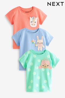 Green/Coral Pink Character Short Sleeve Cotton T-Shirts 3 Pack (3mths-7yrs) (D65052) | €12 - €15