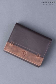 Marron - Portefeuille Lakeland en cuir surpiqûres en cuir à trois plis (D65059) | €49