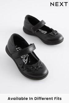 Matt Black Wide Fit (G) School Junior Butterfly Mary Jane Shoes (D65091) | $41 - $53