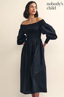 Nobody's Child Amanda Long Sleeve Black Midi Dress (D65119) | €49