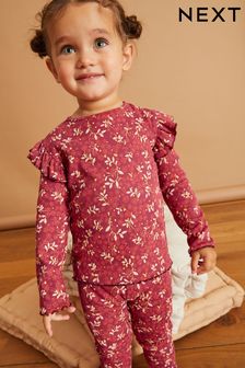  (D65219) | €9 - €12 Floreale rosso - Manica lunga - T-shirt a coste (3 mesi - 7 anni)
