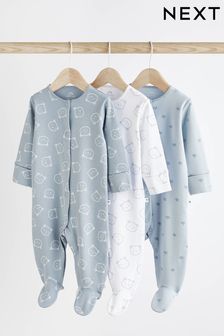 Blue 3 Pack Cotton Baby Sleepsuits (0-2yrs) (D65233) | €21 - €24