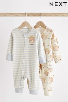  (D65237) | NT$710 - NT$800 淡藍色 - 無腳2條紋拉鍊嬰兒連身睡衣2件裝 (0個月至2歲)