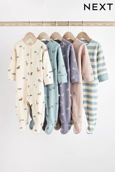 Teal Blue Baby Cotton Sleepsuits 5 Pack (0-2yrs) (D65241) | 144 QAR - 153 QAR