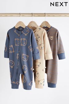 Neutral 3 Pack Zip Baby Sleepsuits (0mths-3yrs) (D65242) | kr268 - kr295