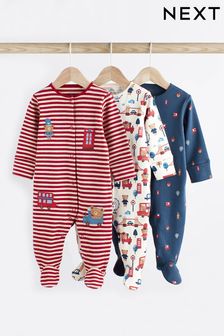 Navy/Red 3 Pack Baby Sleepsuits (0mths-2yrs) (D65255) | €29 - €32