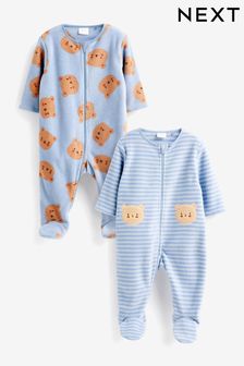Blue Teddy Fleece Baby Sleepsuits 2 Pack (D65261) | kr268 - kr295