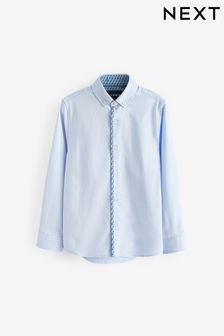 藍色 - 時尚休閒滾邊長袖襯衫 (3-16歲) (D65615) | NT$620 - NT$840