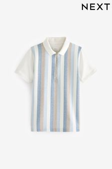 White/Blue Vertical Stripe Short Sleeve Zip Neck Polo Shirt (3-16yrs) (D65708) | TRY 345 - TRY 460