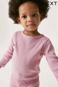 Violett - Langärmeliges geripptes Shirt mit Spitzenbesatz (3 Monate bis 7 Jahre) (D65756) | 5 € - 7 €