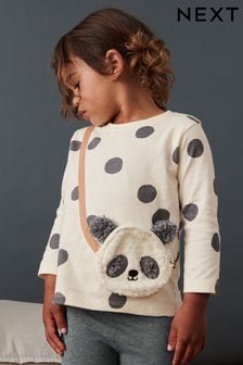 Negro/blanco con panda - Camiseta de manga larga con detalle de bolso (3 meses-7 años) (D65769) | 14 € - 17 €