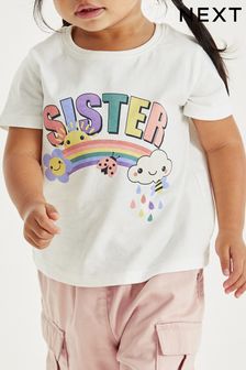 White Short Sleeve Cotton Sister T-Shirt (3ay-7yıl) (D65776) | ₺ 115 - ₺ 161