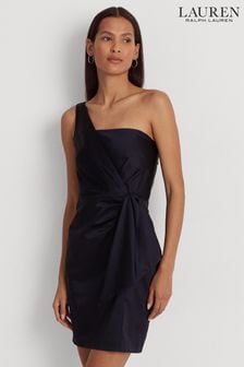 Темно-синее атласное платье на одно плечо с завязкой Lauren Ralph Lauren (D65787) | €225