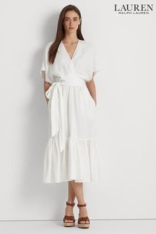 Lauren Ralph Lauren White Ligiana Belted Linen Wrap Dress (D65789) | 808 zł