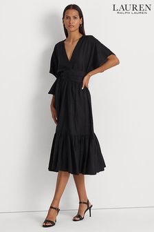 Czarna sukienka kopertowa Lauren Ralph Lauren Ligiana z dekoltem w szpic i paskiem (D65790) | 848 zł